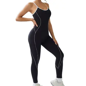 Strappy backless color-block yoga jumpsuit seamless peach butt running sports jumpsuit yoga beautiful back