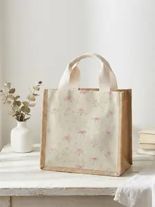 Floral Pattern Handbag Portable Reusable Multifunctional Lunch Bag, Women's Casual Shoulder Bag, Large Capacity Camping Student Picnic Food Drink Bag