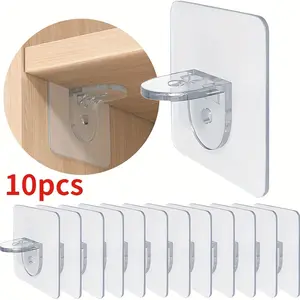 10pcs Easy-Install Adhesive Hooks & Shelf Brackets - No-Drill, Seamless Design for Closet Organization Shelf Liners for Cabinets Non Adhesive
