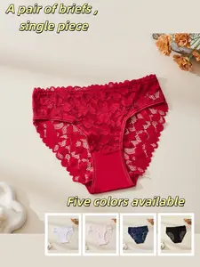 Sexy Women's Briefs, Multi-Color Choices, Hollow Out Lace Trim, Comfortable Cotton Crotch, Plain Boho Style, All Seasons