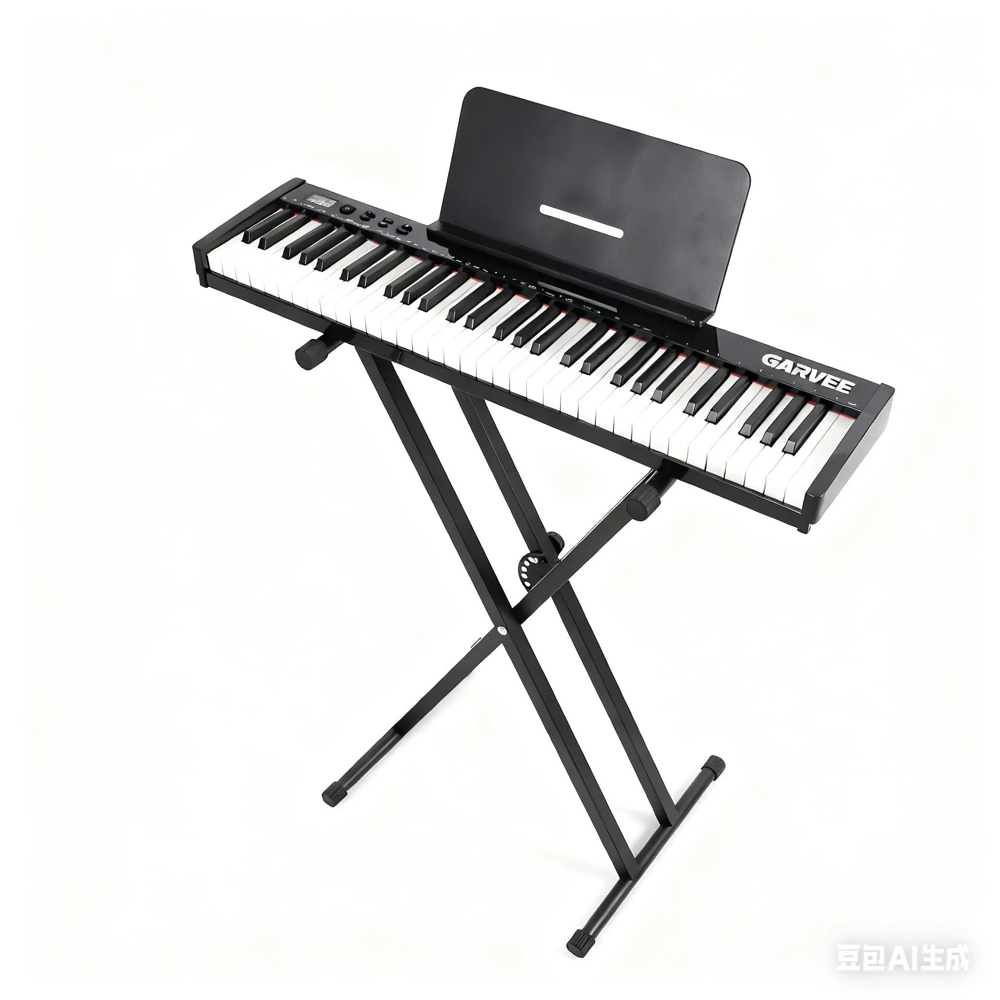 GARVEE 61-Key Portable Keyboard with Semi-Weighted Keys, Includes Music Stand & Power Adapter, For Beginners to Professional Players, Black Set with Stand