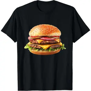 Cotton Graphic Tees Streetwear Gifts  Hamburger Cheese BBQ Lovers T-Shirt