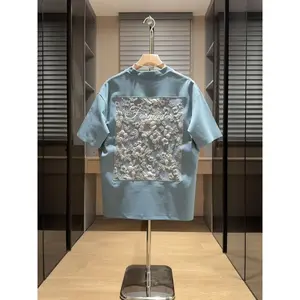 High-end Summer New Embossed Embroidery Trendy Fashionable Men's Casual Short Sleeve T-shirt Top Ins
