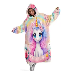 Hooded Blanket,Wearable Blanket,Soft Cozy Blanket,Soft Warm Blanket,Digital Print Flannel Blanket with Pink Cute Unicorn Pattern Office,Bed,Camping,Travel Holiday Gift,Valentine's Day Gift