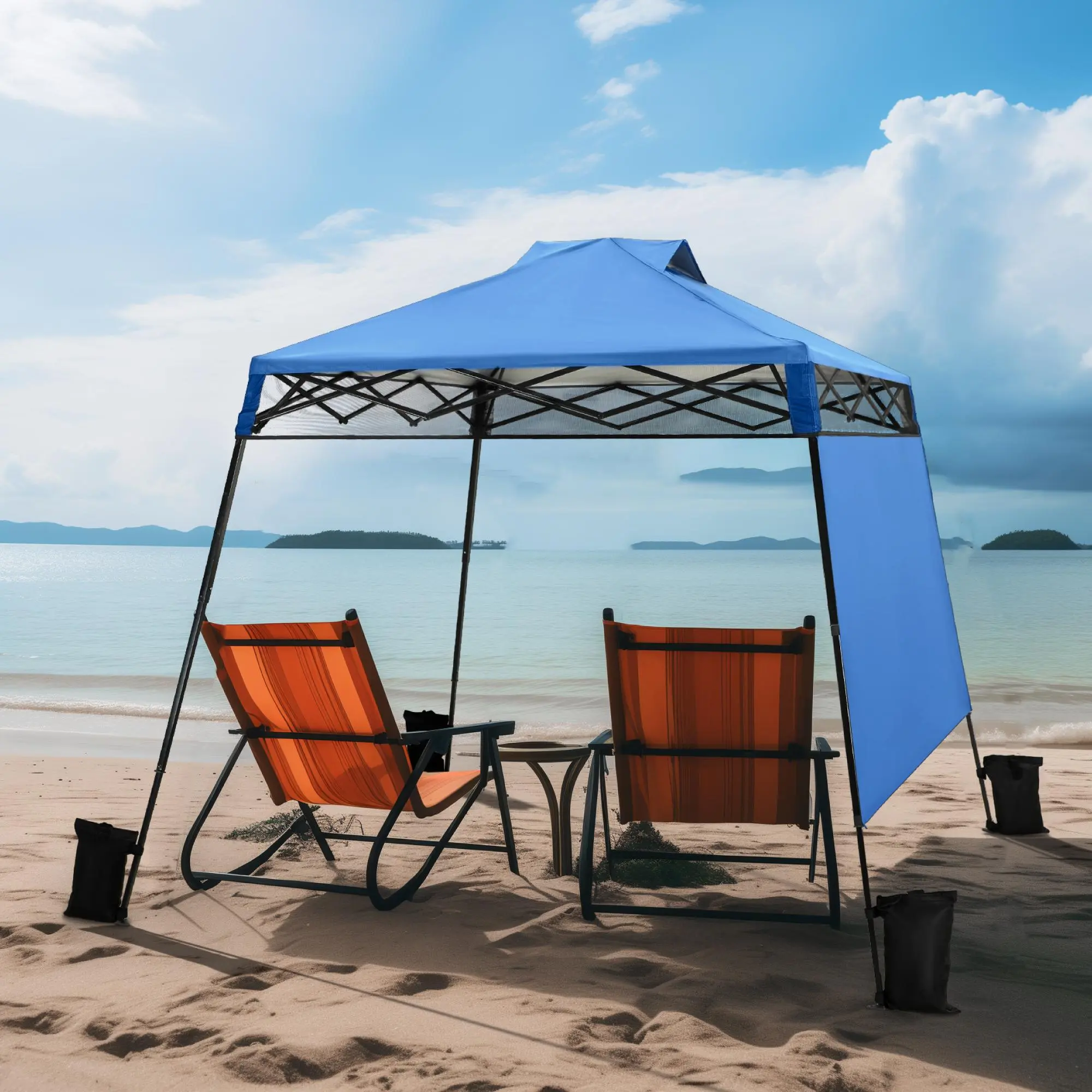 PHIVILLA Canopy Tent, 8 x 8 Foot Portable Pop Up Outdoor Shelter with Pocket Sidewall, Push Center Lock, UV Protection, and Carry Bag, Blue