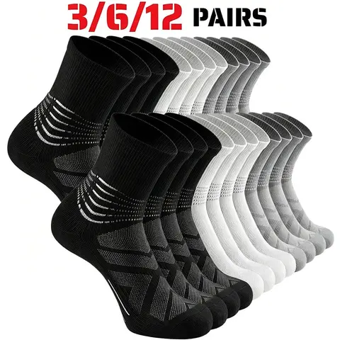 Men's High-Quality Plain Menswear Activewear Sportswear Ankle Socks (Black-6 Pairs) - Cushioned, Breathable Cotton, Lightweight, Anti-Perspiration, Anti-Skid, All Seasons - Ideal for Running, Outdoor Hiking - Father's Day Gift for Dad
