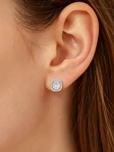 1 Pair Round Zircon Earrings, Fashionable and Elegant, Perfect Gift for Daily Wear, Ideal for Commuting, Geometric Pattern, All Seasons