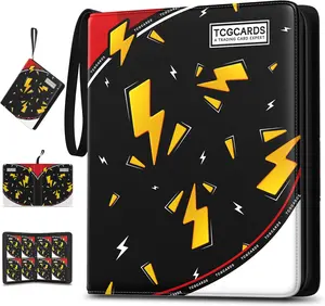 Trading Card Binder 4 Pocket,400 Pocket Card Collection Binder with 50 Removable Sleeves,PU Waterproof Top Card Book,3-Ring Zipper Collectible Trading Card Album for MTG/TCG/Card Holder Gift(Black)