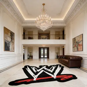 Trendy, cool, black, white, red, contrasting graffiti, irregular shaped carpet, e-sports room Gaming Rugs anti slip and wear-resistant floor mat, bedroom bedside absorbent pad, suitable for ins style/trendy play, dark style home decoration, Video Game Rug