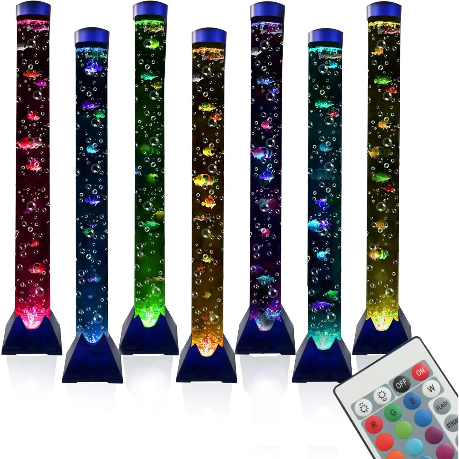 4FT LED Bubble Tube Floor Lamp  Aquarium Lamp with 10 Fish and Remote Control 20 Light Changes Tall Water Tower Tank Night Light for Bedroom Office  for  Men Women
