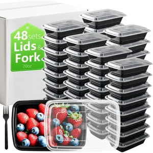 20oz Meal Prep Containers Bulk 48 Set with Forks and  - To Go  Containers 1 Compartment Snack Container   Storage Containers, Freezer Safe and Leakproof Plastic Lunch Take Out Box