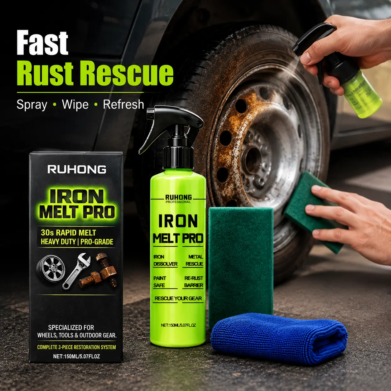 Rust Remover Spray Duty Iron Fast Acting Heavy Dissolver Brake Dust Removes Hard Water Spots Mineral Deposits for All Automotive Paints Wheel Rim Motorcycles RV Boat Restores Metal Surfaces