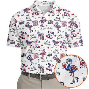 Patriotic Flamingo Polo Shirt – Men’s Funny Golf and Party Top