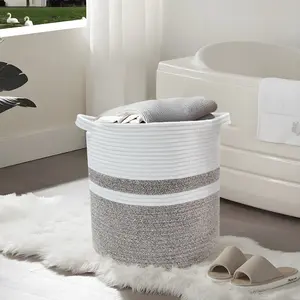 Storage Baskets for Organizing Nursery Small Round Woven Storage Basket Cotton Rope Basket with Handles