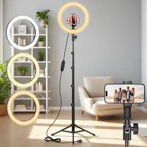 10" Ring Light with Tripod Stand, 63" Extendable Holder , 3 Light Modes & 10 Brightness Levels, LED Selfie Light  for Video Recording, Makeup, Live Stream, Dimmable LED Selfie Ring Light Tripod for iPhone with Remote Smartphone Cellphone#SummerVibes