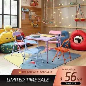 【Deals For You Days】Homy Casa Kids 5-Piece Folding Activity Table and Chair Set - Lightweight, Multi-Color, Perfect for Playrooms& Home Use Furniture Storage