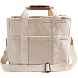 Canvas Tote Bag with Compartments – Trendy Crossbody Tote for Women, Stylish Book & Work Bag for Office and Daily Use