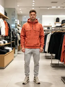 Men's casual clothing featuring a quarter-zip design, loose fit, and machine-washable sports hoodie with multiple pockets, suitable for casual sports and outdoor fitness activities, in long-sleeved style for men. Sweatshirts Menswear Pullover