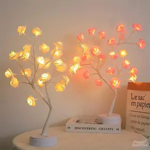 LED Desktop Tree Lamp, USB Powered LED Tree Table Lamp, Elegant Roses Tree Shaped Night Light for Bedroom Living Room Party Wedding Decoration