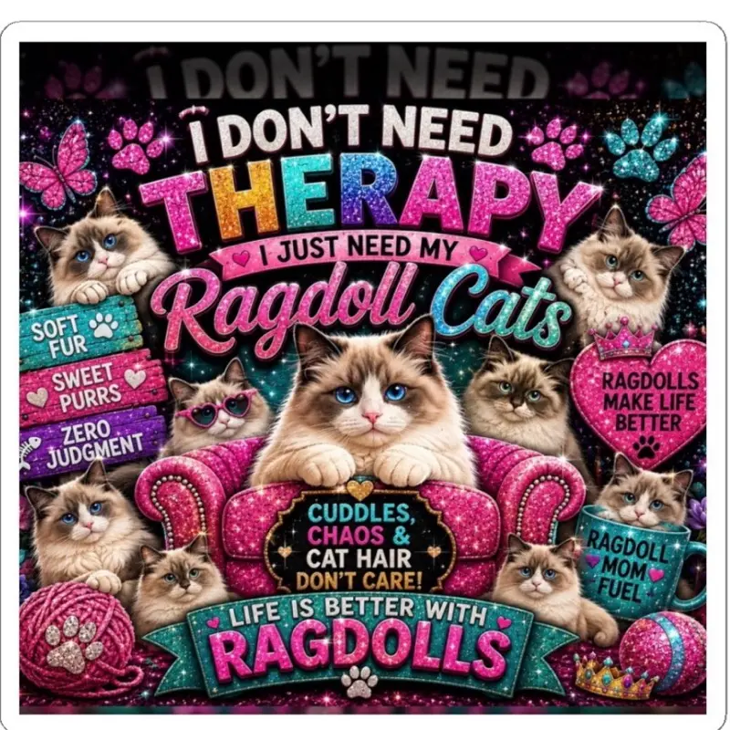 Ragdoll Cats Kiss-Cut Sticker — "I Don't Need Therapy, I Just Need My Ragdoll Cats"