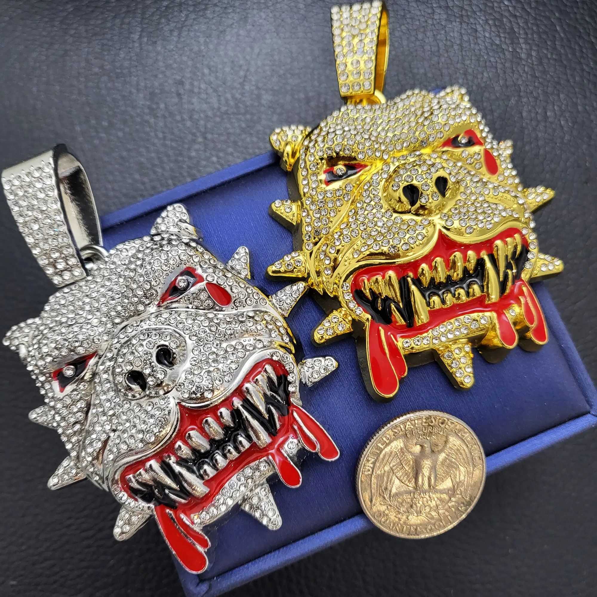 MaxBling81 Charm Pendant, Hip Hop Iced Out Pitbull Dog Head in Gold or Silver Plate, Large Statement Jewelry for Everyday Wear, Gold Statement Chain, Animals, Men's Jewelry, High Polish, Casual, Large Size, Unisex, Hip Hop Enthusiasts, Designed In Celebri