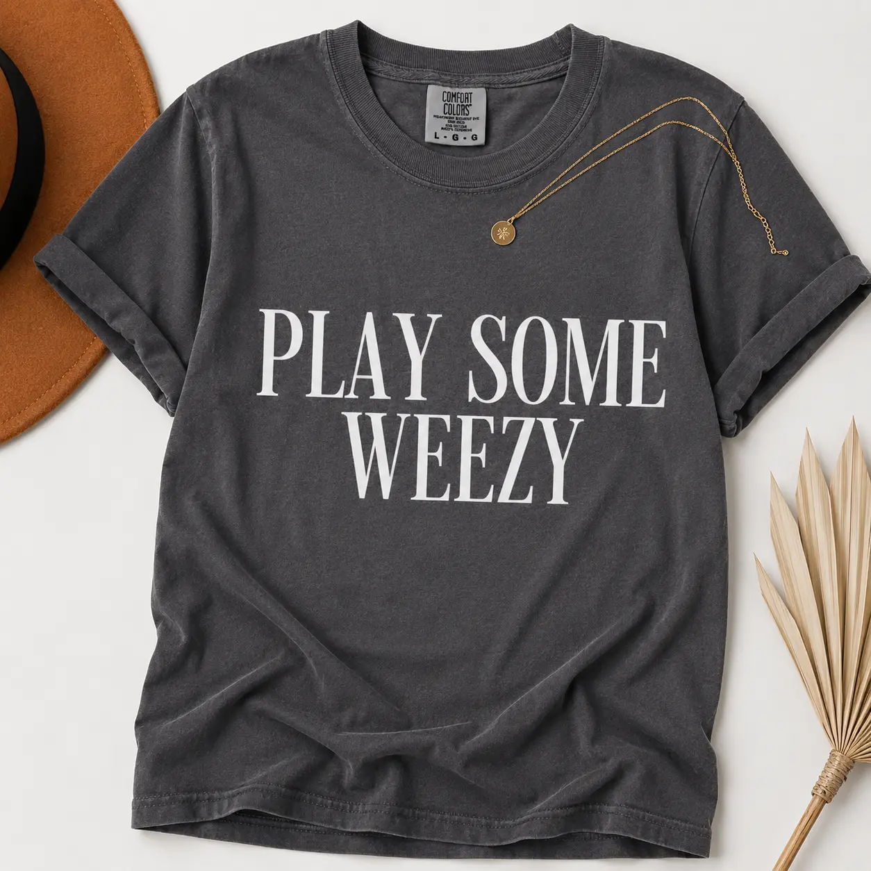 Shortsleeve T-shirt for Women, "Play Some Weezy" Vintage Graphic Soft Washed Cotton Round Neck Top for Casual Streetwear, Tshirt