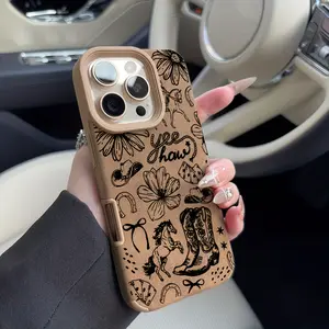 Niche Art Western Phone Case for iPhone 17/16/15 Pro Max/14 Plus/13/12/11 Pro/Air| Suede-Like Texture + TPU, Anti-Smudge Drop-Proof Soft Cover