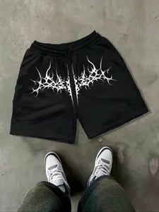 Men's Summer Casual Loose-Fit Shorts, Geometric Pattern, Ideal for Sports & Daily Wear, Breathable Street Style Five-Quarter Pants