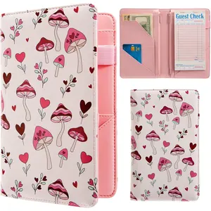 Server Book, Server Books for Waitress, Waitress Book with 2 Zipper Pocket, Cute Server Book, Server Note Pads Waitress Book with  Pocket Fit Server Apron ( Mushroom)