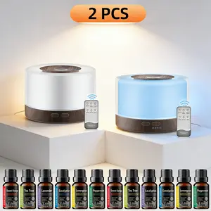 500ml Wood Grain Essential Oil Diffuser Ultrasonic Humidifier with Remote Control 7-Color LED & 6 Oils Cool Mist for Large Room Aromatherapy Fragrant Oil Vaporizer cute  diffuser