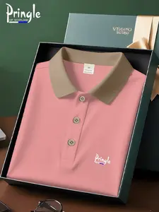 Men's British Style Short Sleeve Polo Shirt, Pringle of Scotland Print, Breathable Casual Business Wear, Comfortable Fit