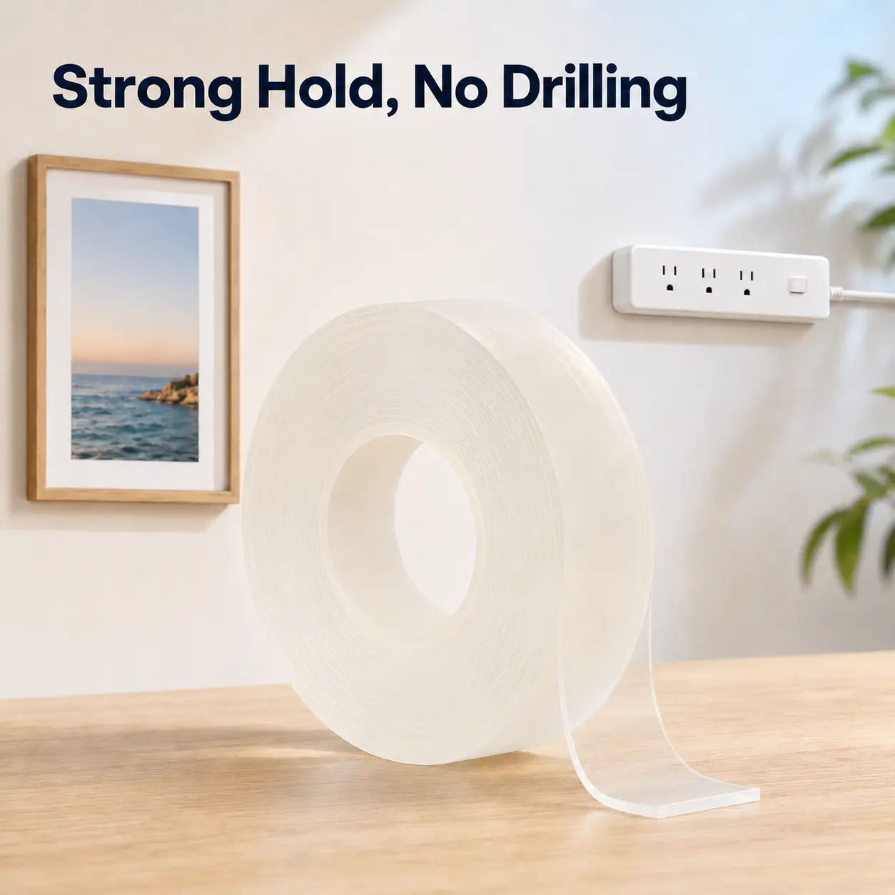 Clear Double-Sided Nano Mounting Tape, Heavy-Duty Washable Reusable Strong Grip Adhesive Tape for Picture Frames, Posters, Bathroom Accessories & Home Décor, 1.18 in × 9.8 ft