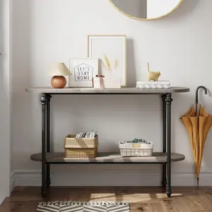 43.3-Inch Rustic Look Rectangular Top Entryway Console Table, Sturdy 2-Tiered Storage, Easy Setup Versatile Sofa Table (Brown, Gray)