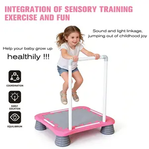 May summer heat replacement for outdoor, ADHD toddler energy release, 90lbs capacity trampoline, jumping motion sync with rhythmic music, PP foam edge shock absorption, horizontal and vertical supports.