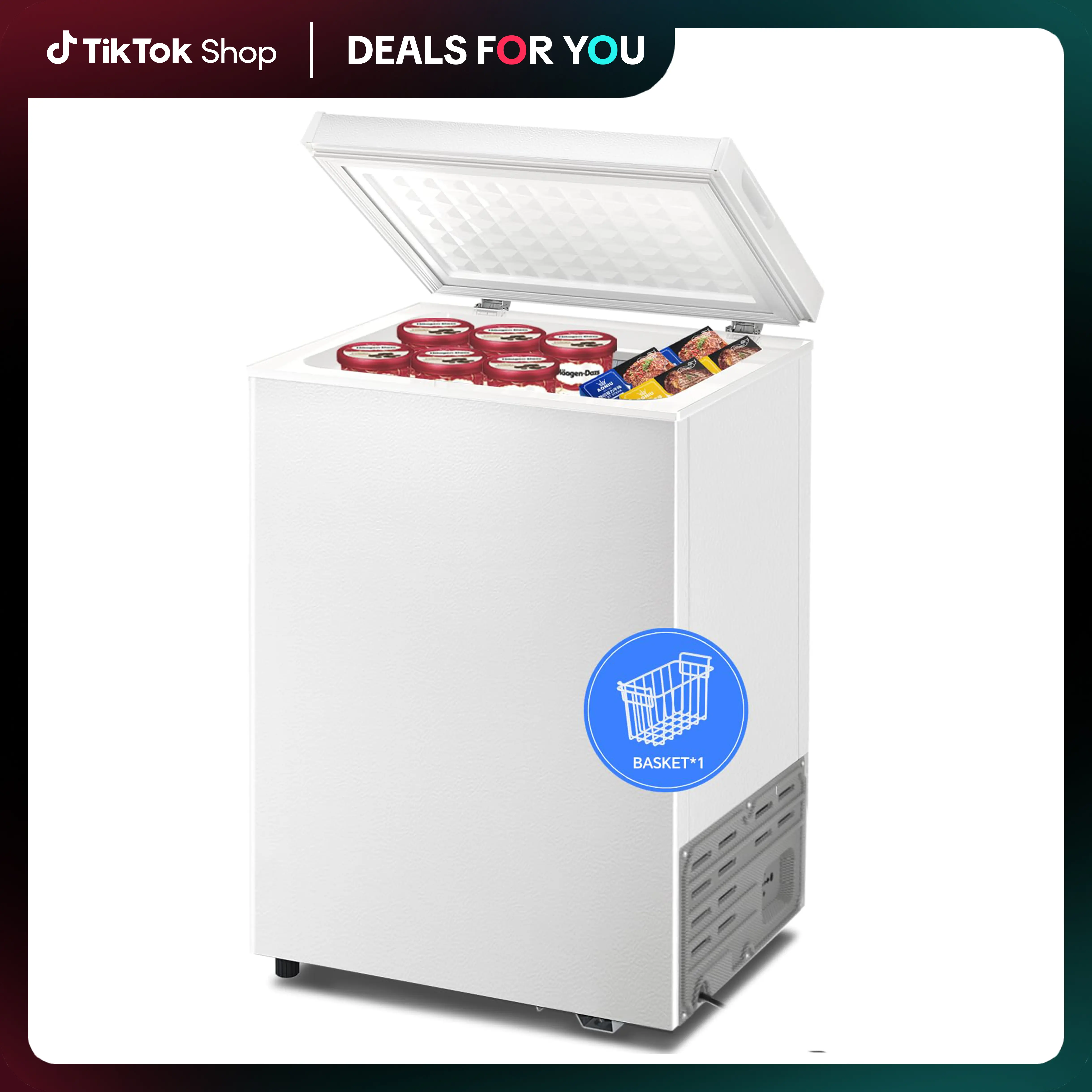 【DealsForYouDays】Kismile 2.8 Cu.ft Compact Top-Open Door Deep Freezer Chest - New Garage/Apartment/Basement Freezer with 2 Removable Baskets, Adjustable Temperature, Energy-Saving, White, 20.57x17.52x31.89"