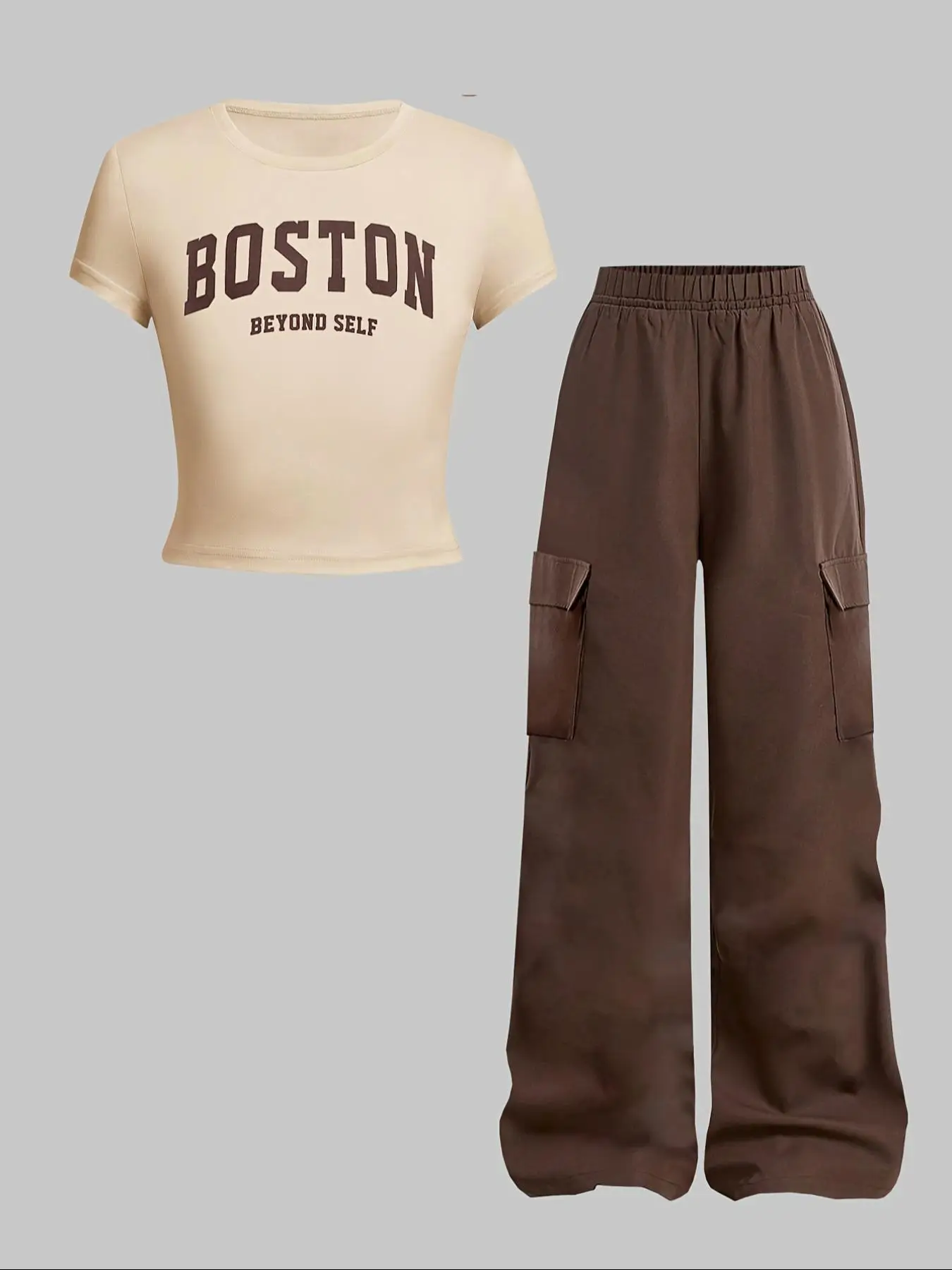 Girl's Letter Print Tee & Cargo Pants Two-piece Set, Casual Short Sleeve T-shirt & Pocket Trousers for Summer, Kids Clothes for Daily Wear