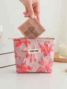 Floral Pattern Makeup Bag, Portable Cosmetic Storage Bag, Travel Cosmetic Bags, Zipper Makeup Organizer Pouch, Cosmetics Organizer, Versatile Storage Bag for Travel, Dormitory, Daily Use