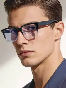 Simple Casual Rectangular Flat Glasses, Unisex Basic Frame, Daily Wear, Lightweight Comfortable, Anti-Blue Light, All Seasons