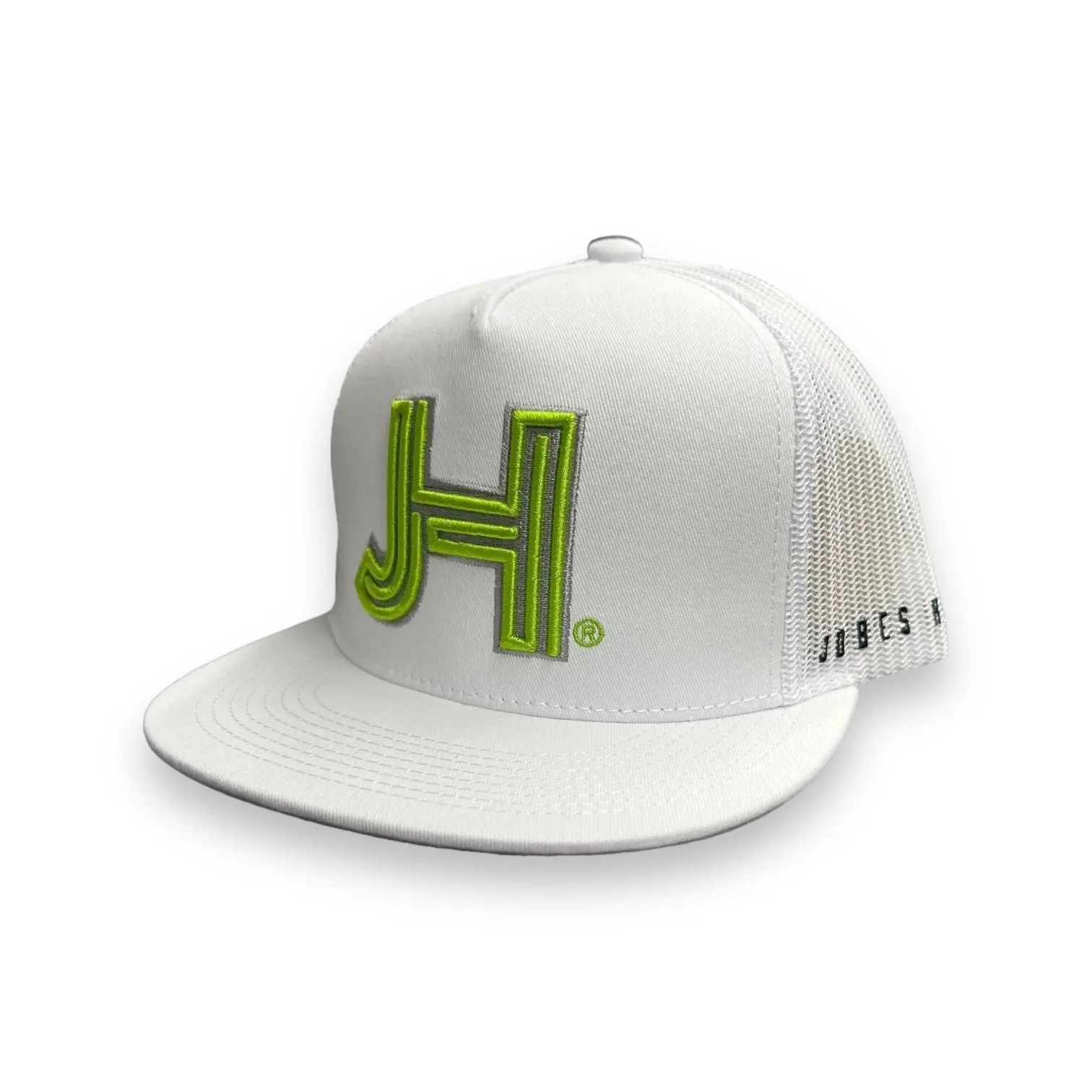 Jobes Hat - White Lime Green w/Silver Outline