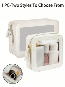 Clear Small Cosmetic Bag For Purse Clear Mini Makeup Bag For School Cute Clear Make Up Pouch For Travel Tiny Leather White Make Up Organizer Case For Backpack Toiletry Bag Waterproof Square Pouch With Zipper, Pencil Case, Handheld Cosmetic Pouch