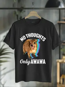 100% Cotton Unisex No Thoughts Only Awawa - Angry Screaming Hyrax Meme T-Shirt Graphic Casual Round Neck Tee