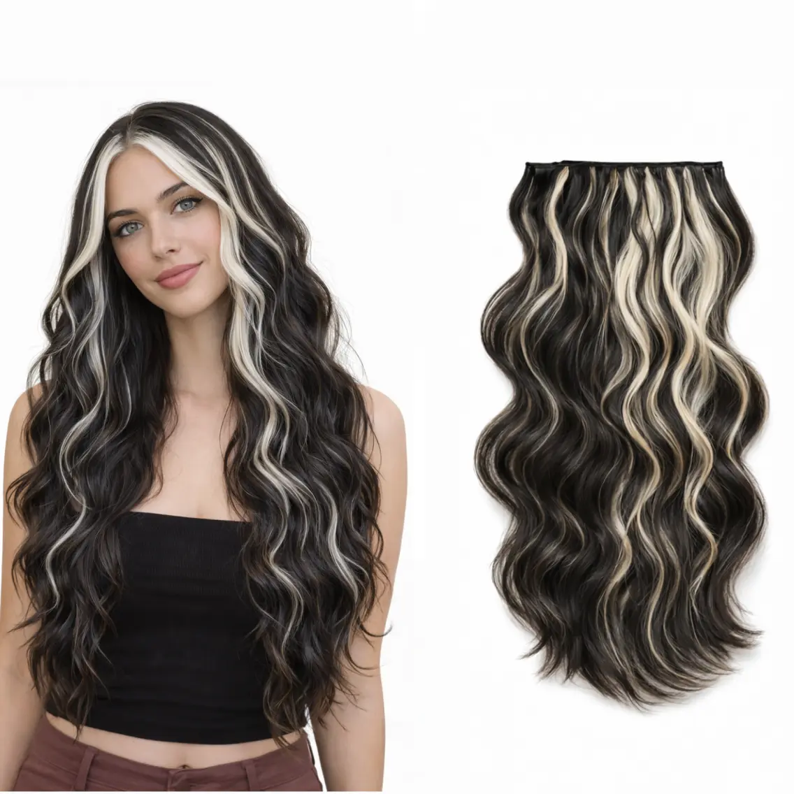 Clip In Hair Extensions for Women, 24-Inch Long Body Wave Natural Look Soft Synthetic Hair, Thick 200g Classic Double Weft 4-Piece Set, Synthetic Soft Hairpieces, Gift Box, Hair Extensions Clip In