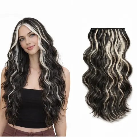 #sohochic Women's Clip In Hair Extensions, 24-Inch Body Wave, 200g Thick Classic Double Weft 4-Piece Set, Soft Real-Look Synthetic Hair, Synthetic Soft Hairpieces, All-Day Light, Gift Box