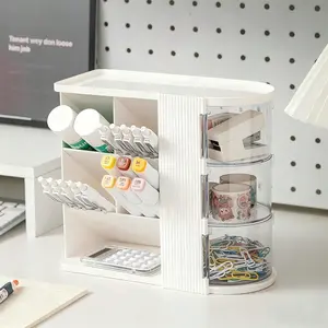 Pen Organizer With 3 Drawers, Desk Organizer With Pen Pencil Holder For Desk, Multi-Functional Desk Organization  And Accessories Desktop Storage For Office Home Art Supplies