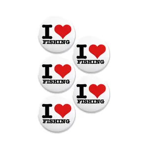 5 Pack - I "Heart" Love Fishing Pinback Buttons - 2.25 Inch