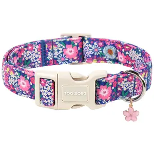 DOGWONG Daisy Dog Collar with Flower Pendants, Adjustable Cotton Collar Quick-Release Buckle Accessory for Small Medium Large Girl Boy Dogs