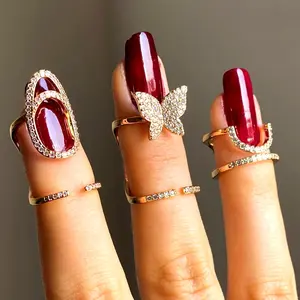 3Pcs Zinc Alloy Micro-Inlaid Nail Cover Creative Ring Set, Unique and Trendy Design