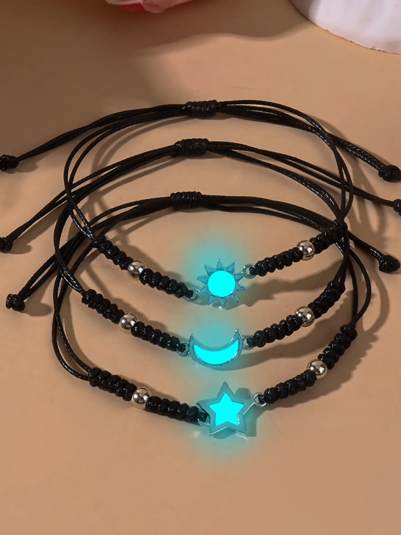 3 Pcs Glow-In-The-Dark Moon Star Braided Bracelets, Bracelets Jewelry, Simple Fashion Handwoven Gift Wristbands, Perfect for Gifts and Daily Wear, Stackable Bracelet Set, Bracelet Bundle