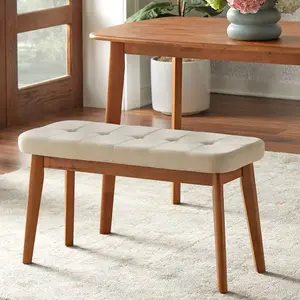 Buylateral Nettie Mid Century Modern Upholstered Bench Walnut/Beige