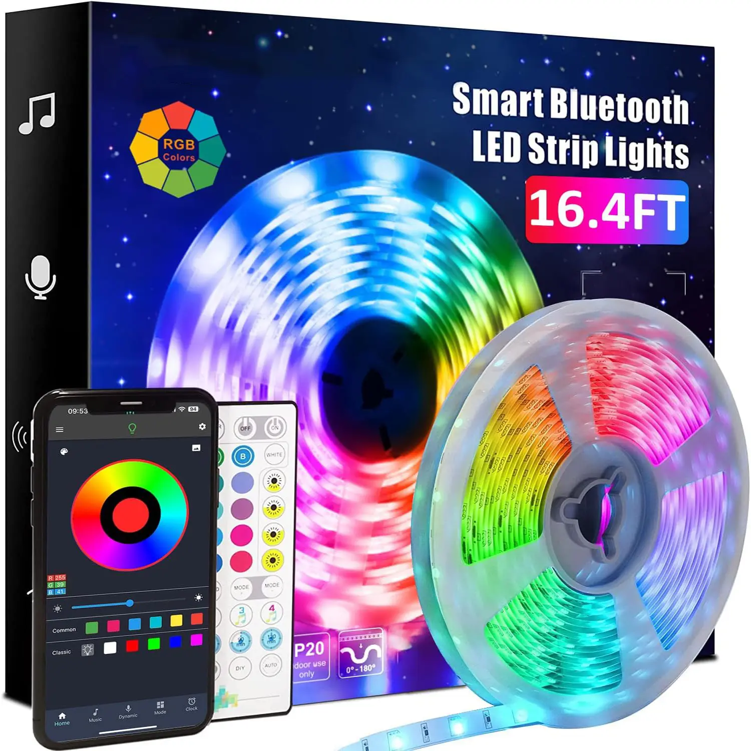 16.4 ft Led Strip Lights for Bedroom, Color Changing Led Light Strips Kit with Bluetooth App Control and IR Remote, RGB Music Sync Lighting for Room, Home Decor